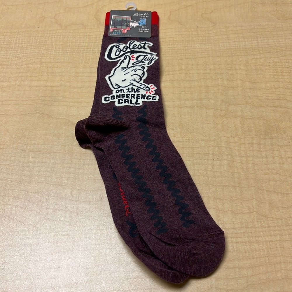 Blue Q socks, Coolest Guy on the Conference Call, new